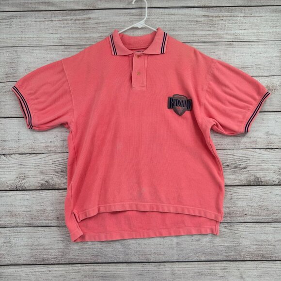 Vintage 90's Redsand Volleyball Polo Shirt‎ Men's Size Large Pink Mohawk Print - Picture 1 of 10